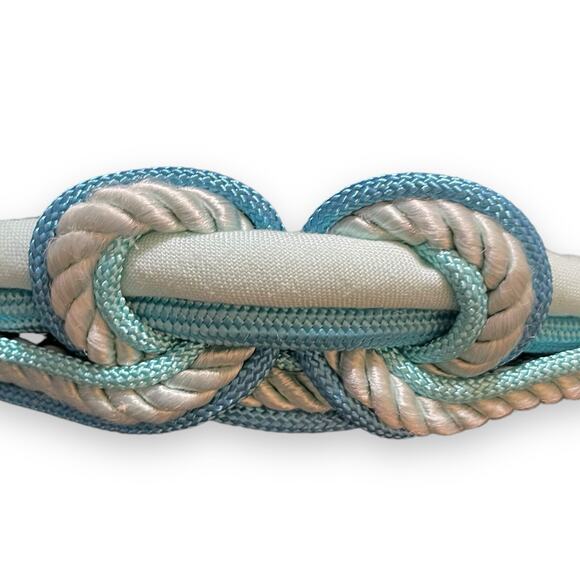 Rhea Knot Front Back Closure Elastic Belt Women's Small Blue Braided VTG Hook - Picture 3 of 11